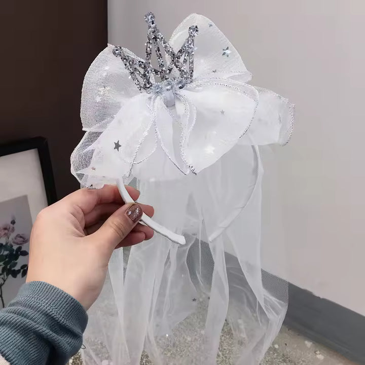 Princess Veil Crown Headband for Girls | Birthday & Photoshoot Hair Accessory