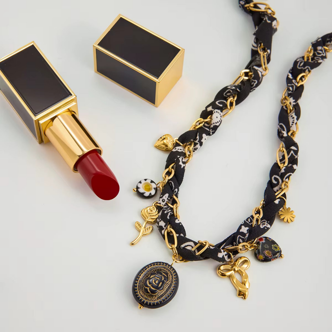 18K Gold Plated Stainless Steel - Vintage Chiffon Charm Necklace