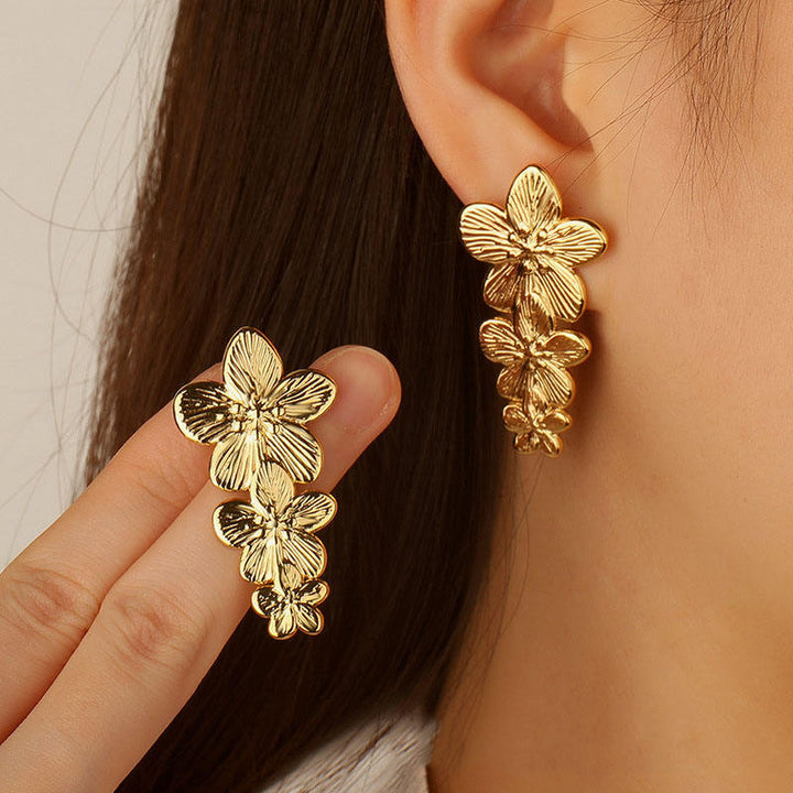 Gold-Plated Anti Tarnish Triple flower Earrings