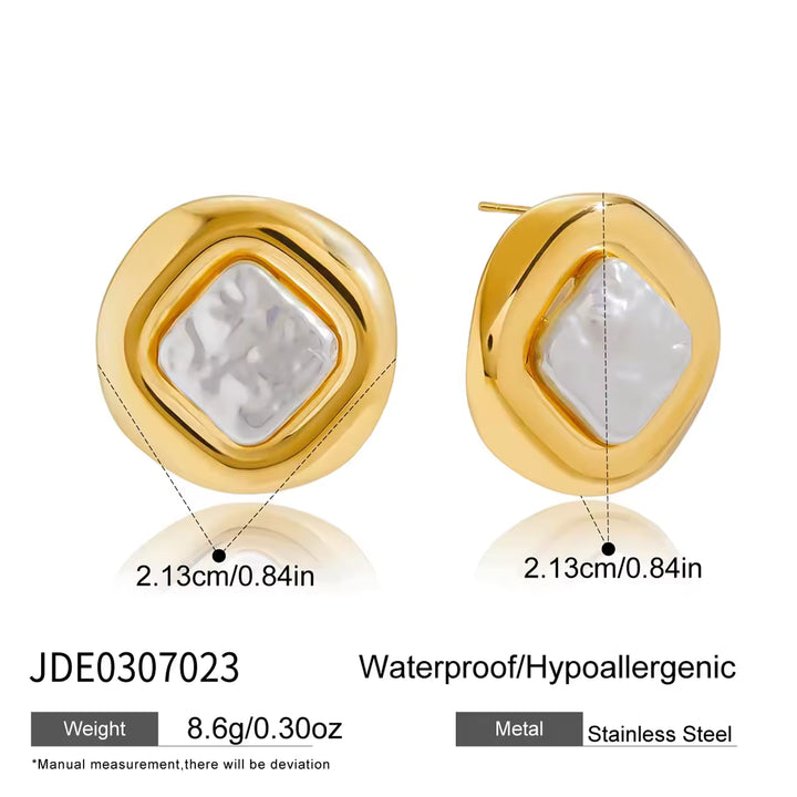 18K Gold Plated Stainless Steel - Acrylic Shell Stud Earring