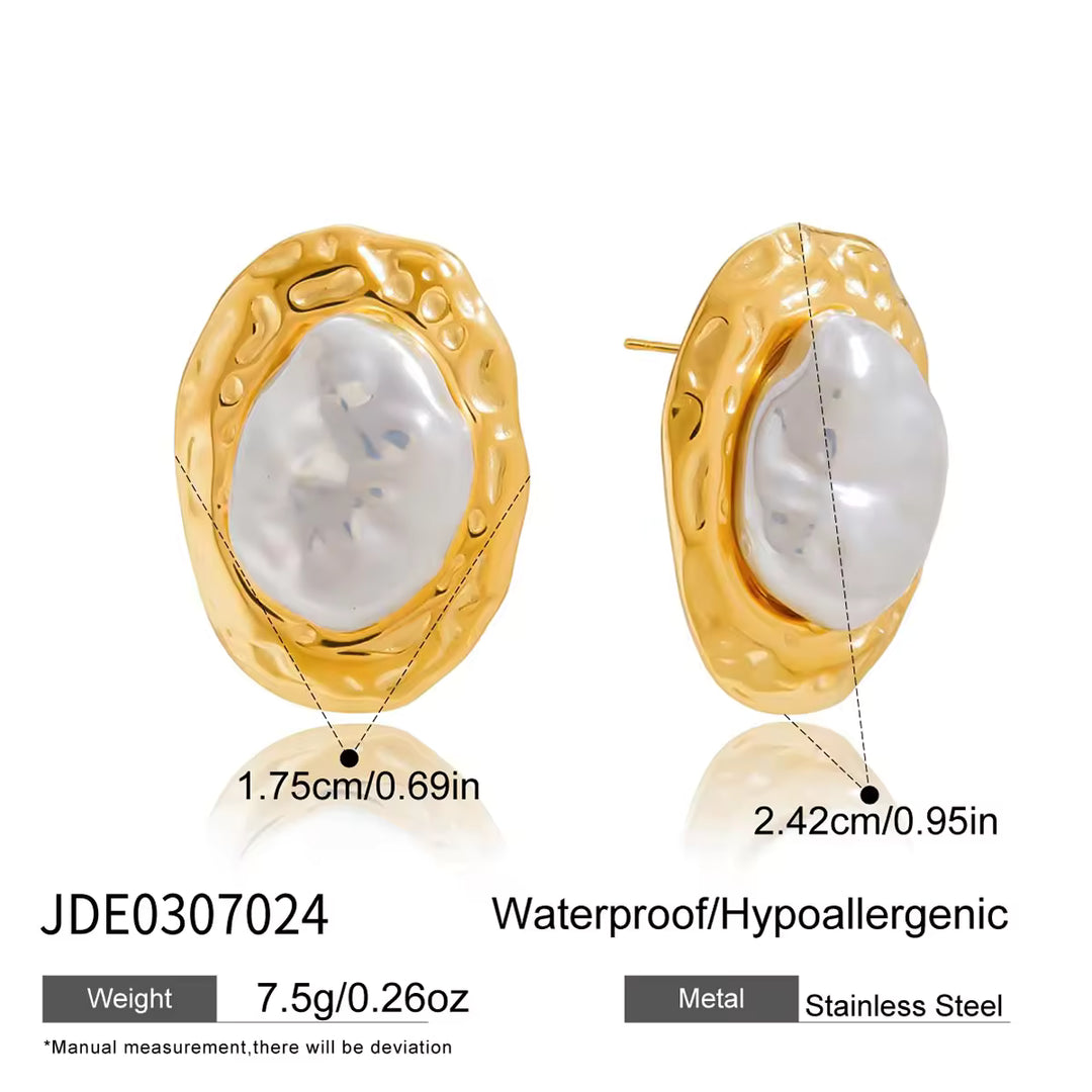 18K Gold Plated Stainless Steel - Acrylic Shell Stud Earring