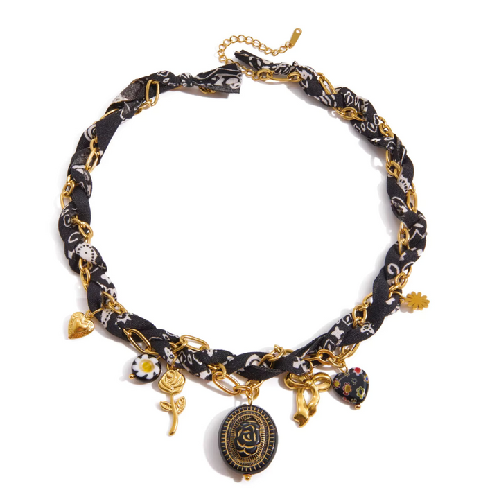 18K Gold Plated Stainless Steel - Vintage Chiffon Charm Necklace
