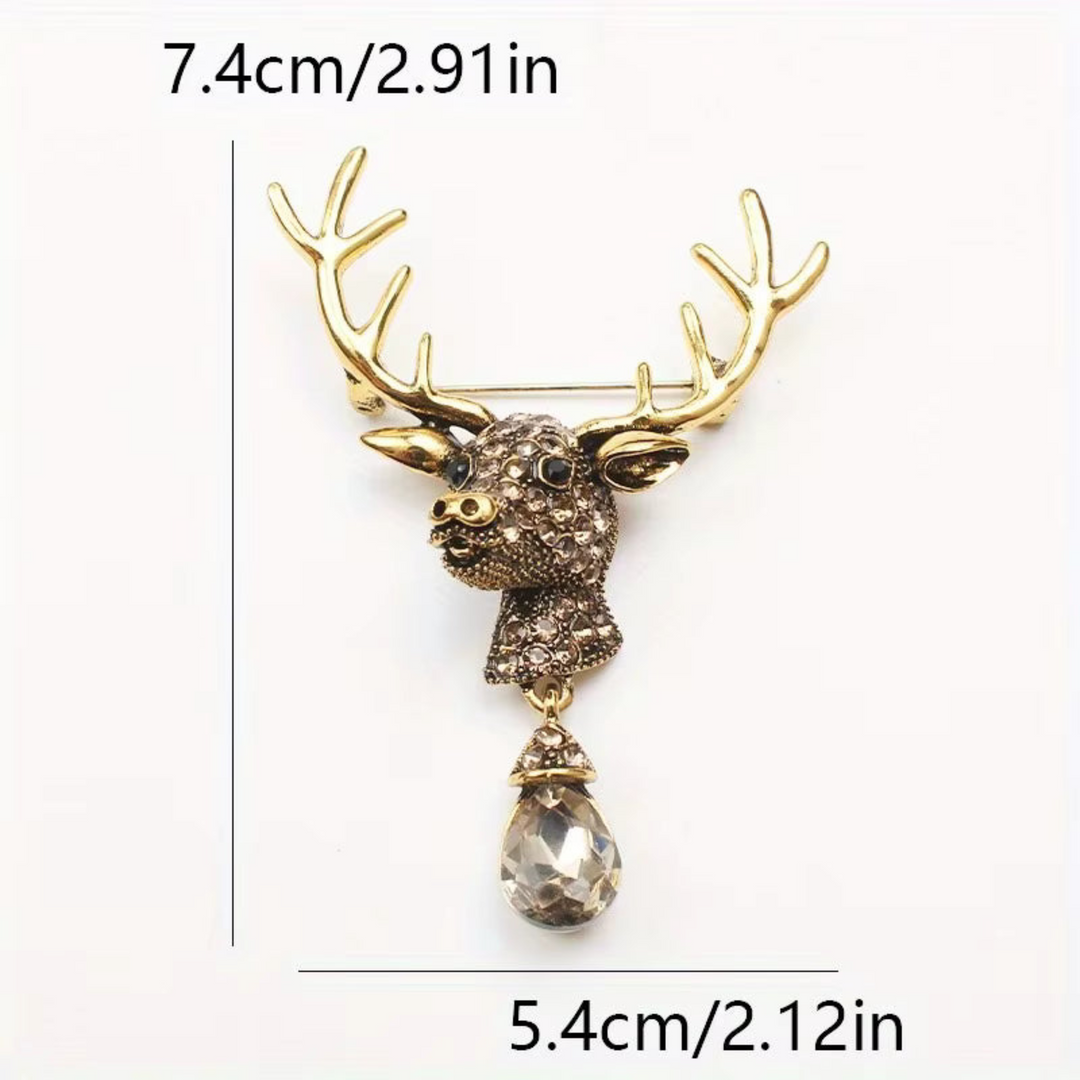 Rhinestone Deer Brooch