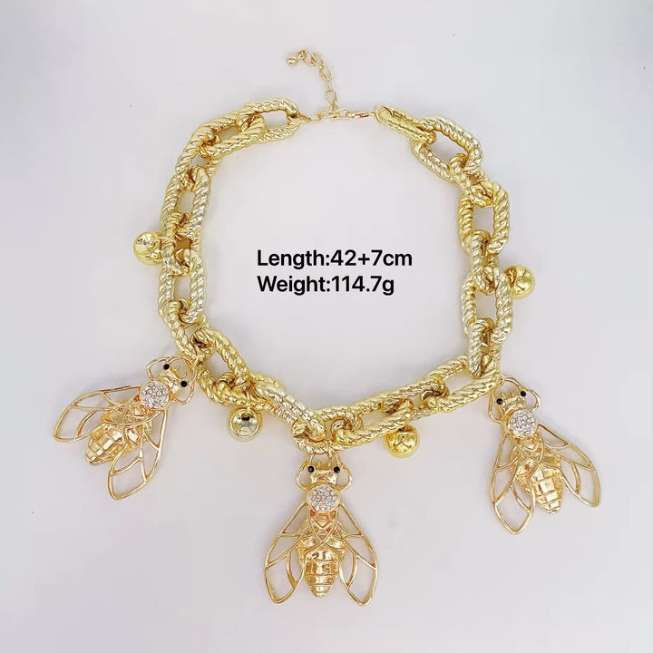 Vintage Bee Charm Necklace – Statement Chain