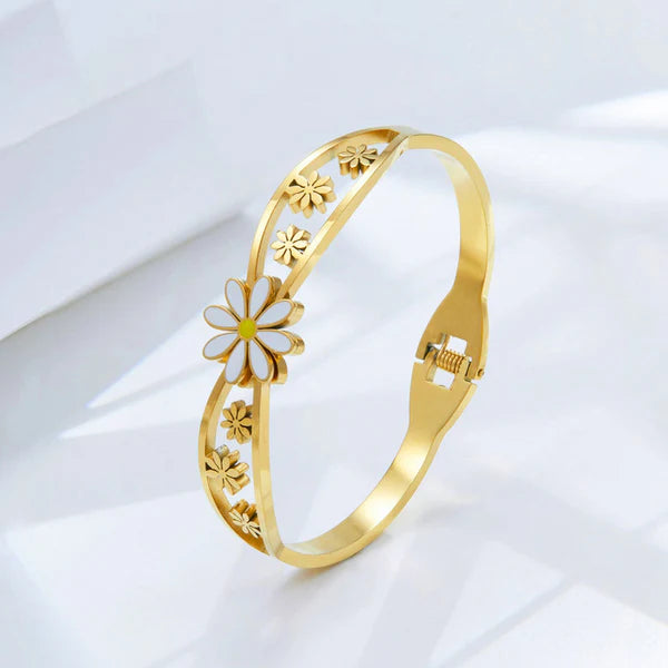 Gold Plated  Floral Themed Anti Tarnish Bangle