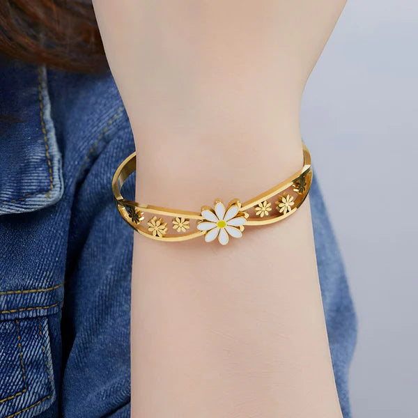 Gold Plated  Floral Themed Anti Tarnish Bangle