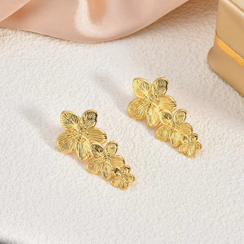 Gold-Plated Anti Tarnish Triple flower Earrings