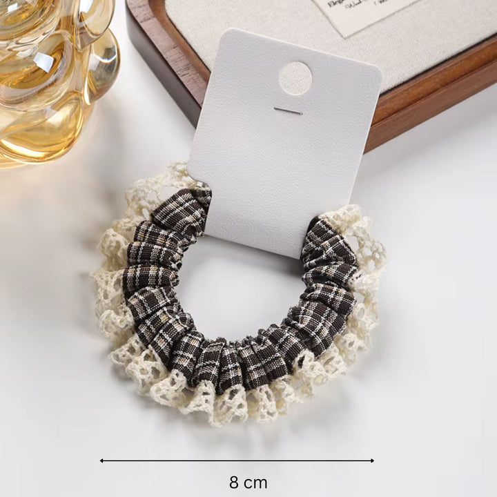 Checkered Lace Fabric Scrunchie Hair Tie