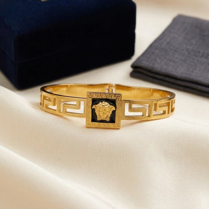 Anti Tarnish Gold Cuff Bracelet – Greek Key Design