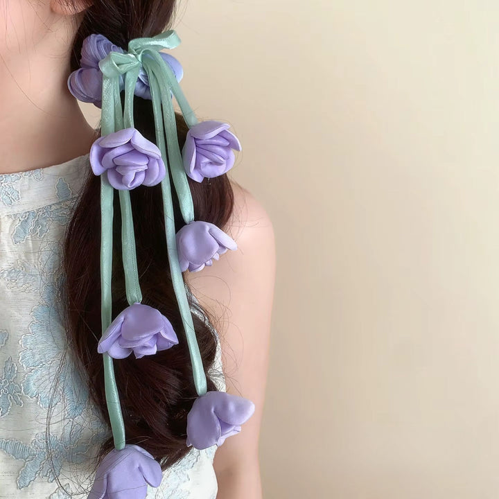Chiffon Flower Tassel Hair Tie