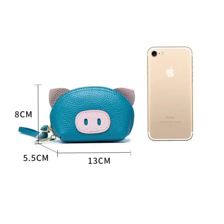 Leather Pig Coin Pouch with Wrist Strap