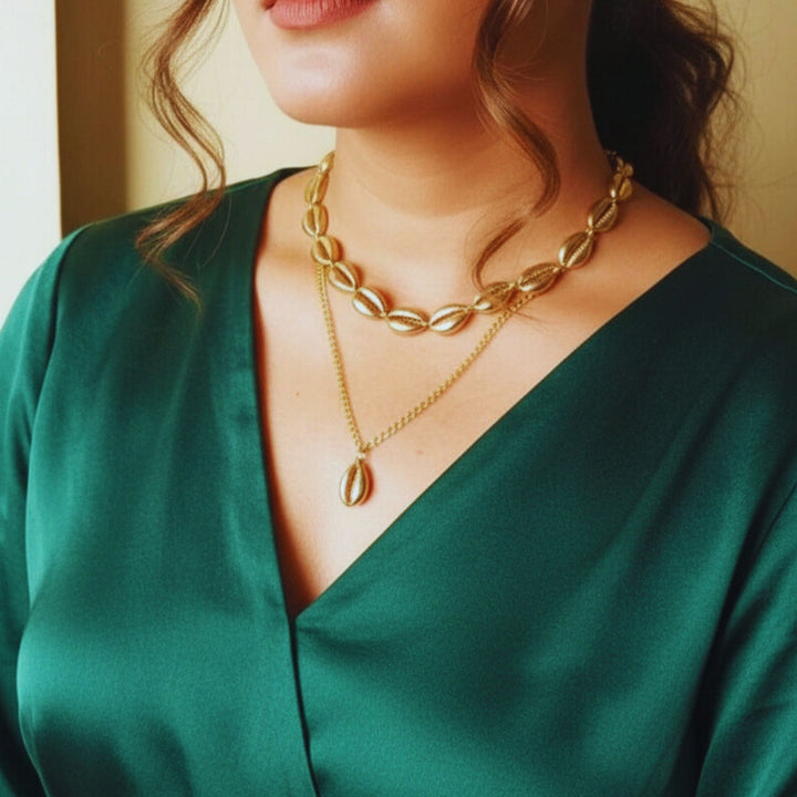 2 Layer Kauri Shell Chain Necklace with Pendant