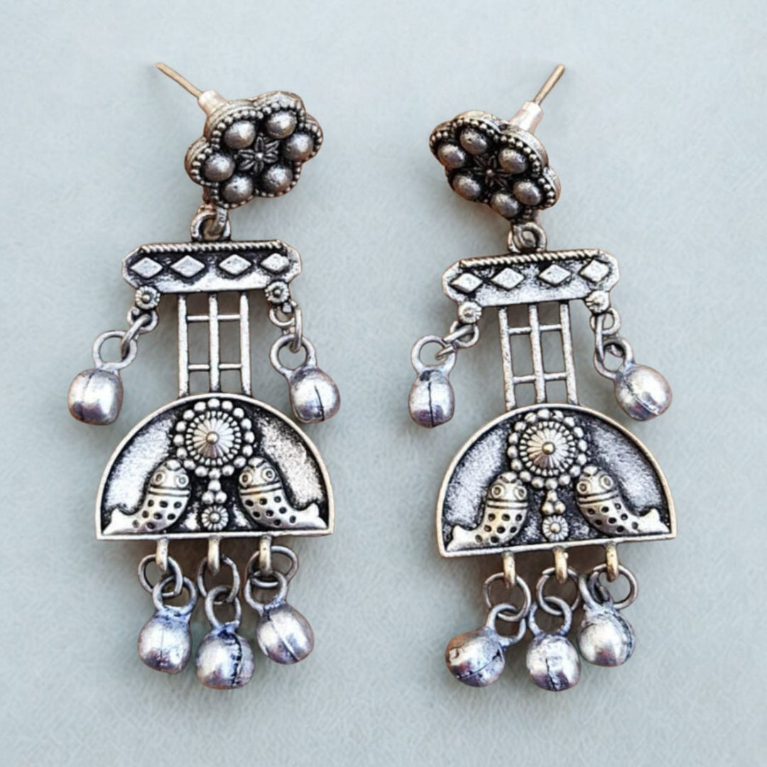 Oxidized robbo Motif Dangle Earrings