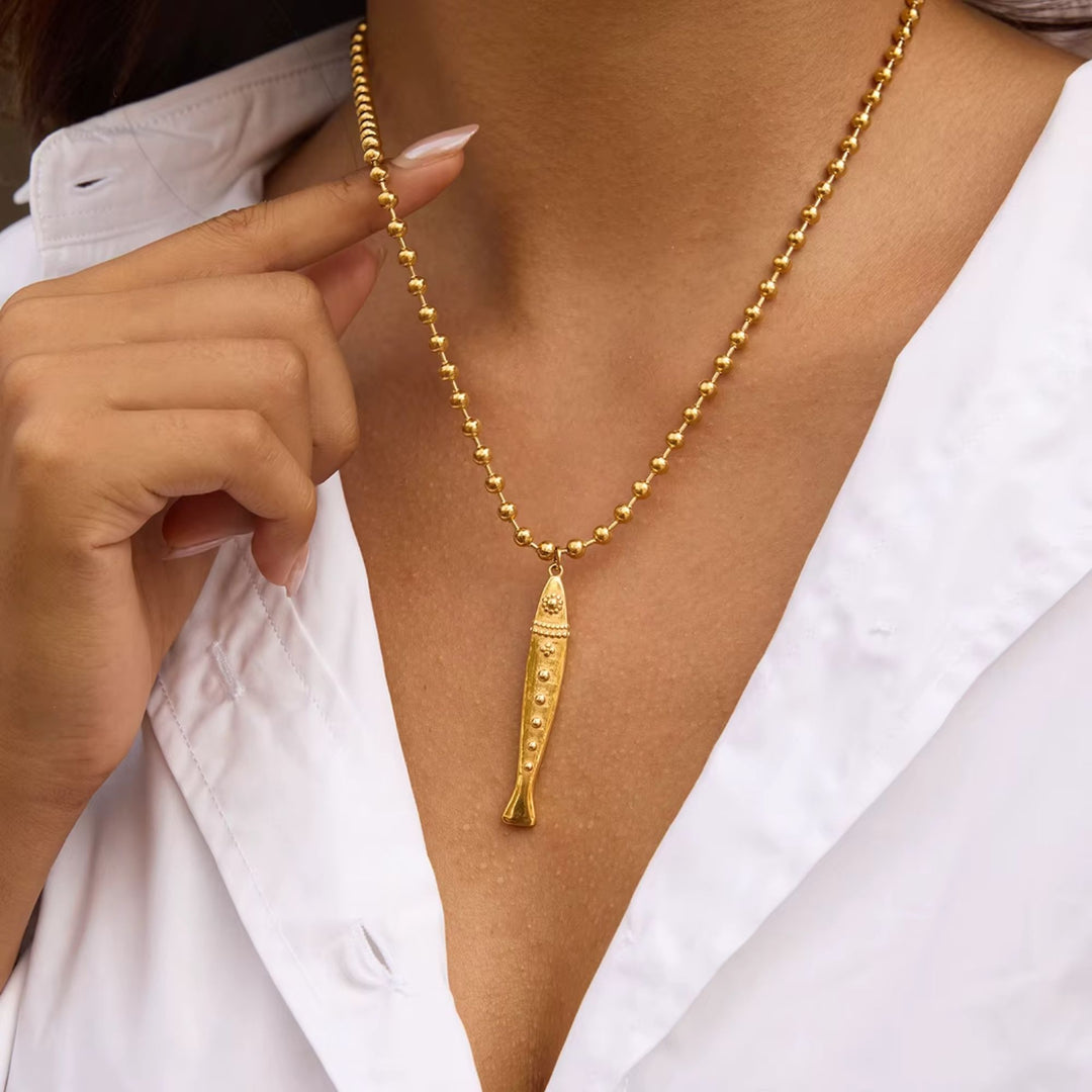 18K Gold PVD Stainless Steel - Fish Pendant Necklace