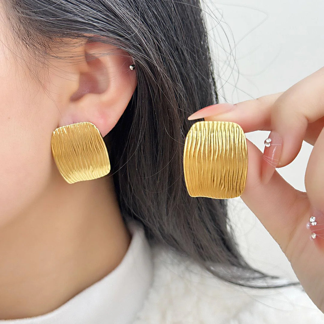 Gold-Plated Anti Tarnish Rectangular Stud Earrings