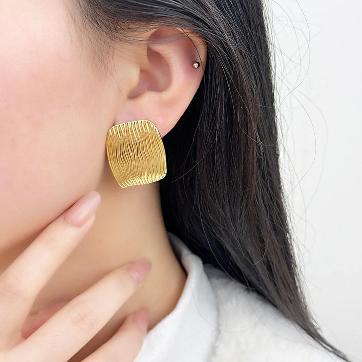 Gold-Plated Anti Tarnish Rectangular Stud Earrings