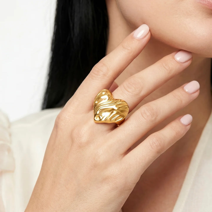 Anti Tarnish Organic Molten Heart ring