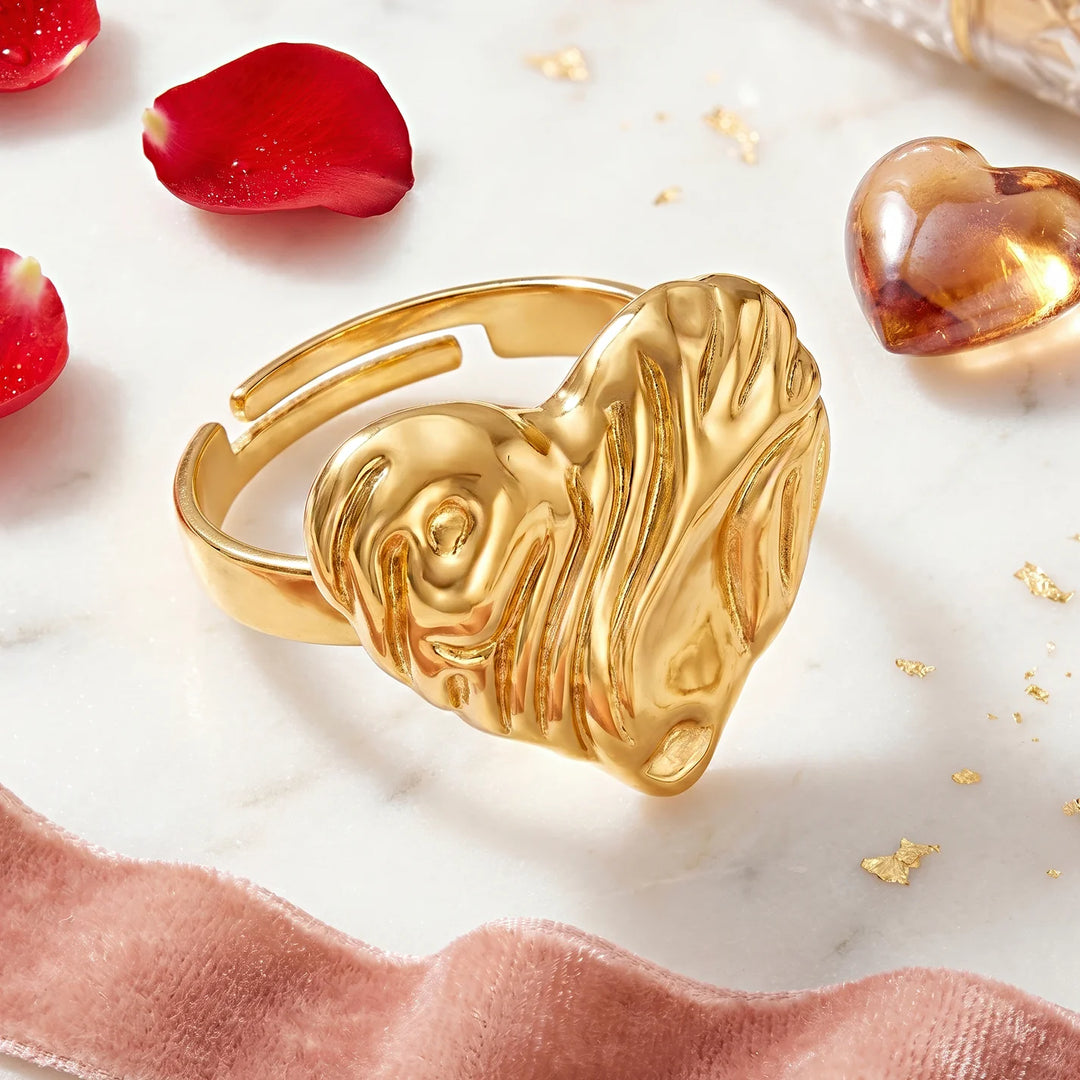 Anti Tarnish Organic Molten Heart ring