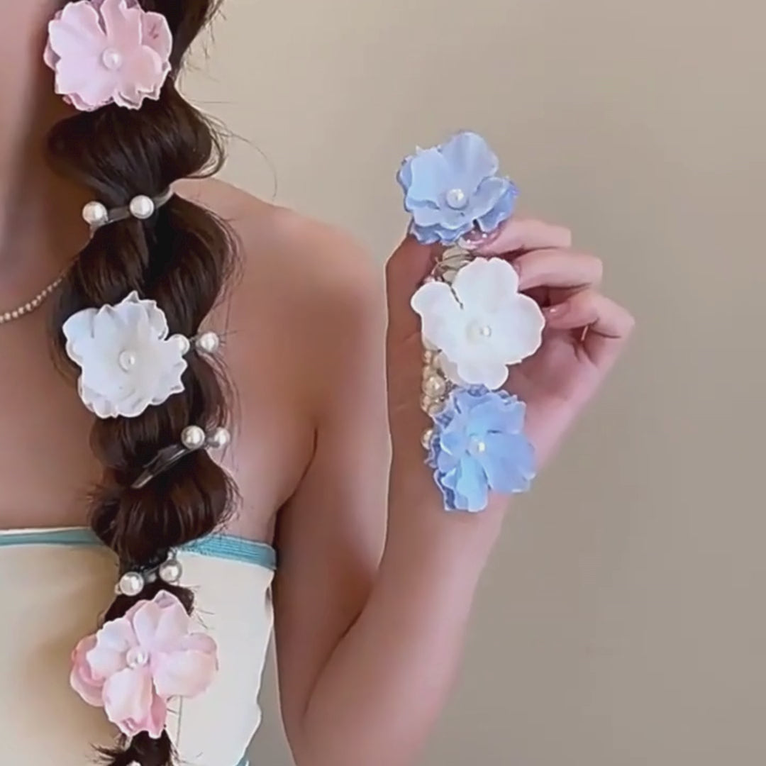 Floral Braid Spiral Hair Tie with Pearl Accent